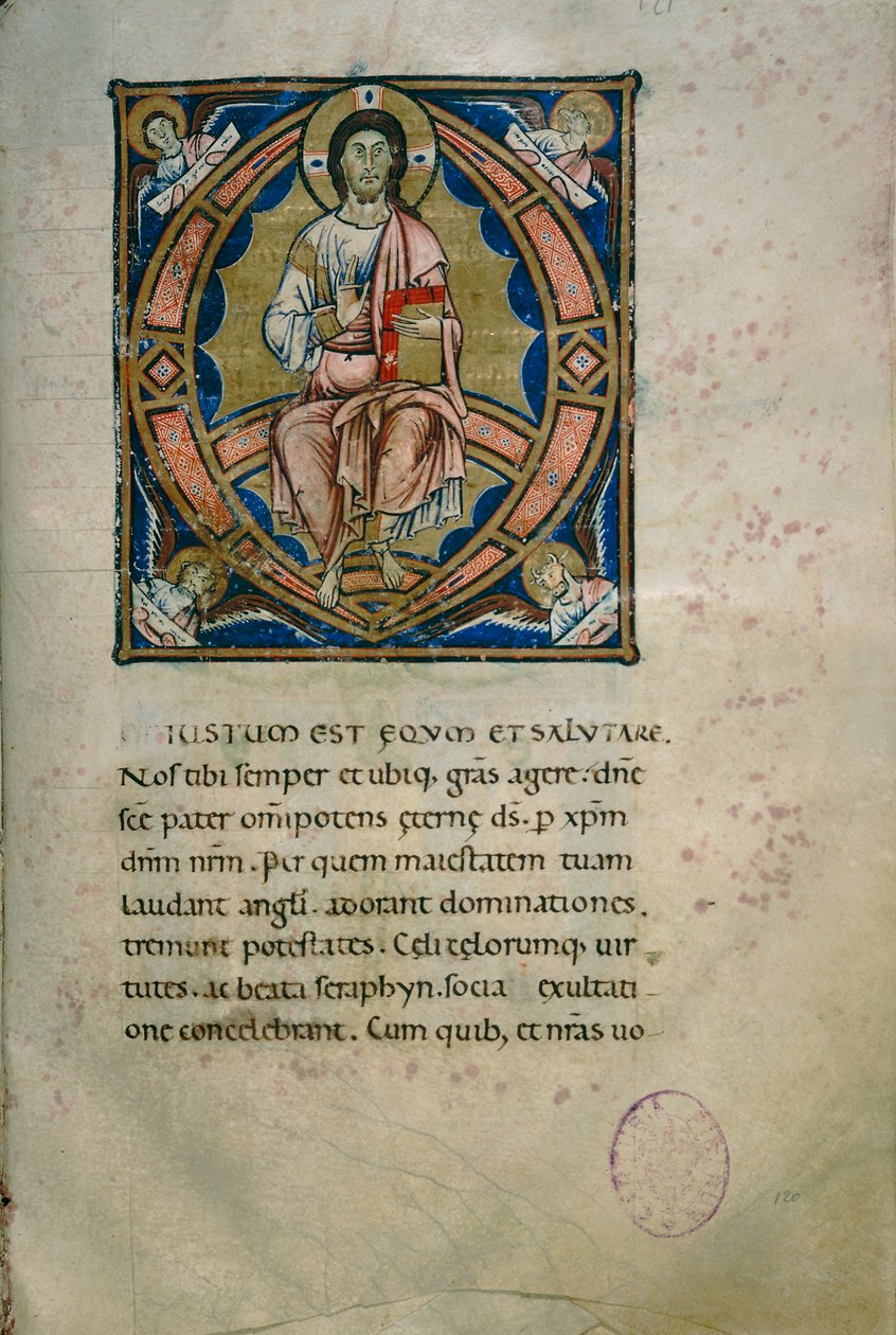 Majesteleri İsa ve evangelistlerin sembolleri ile aydınlatılmış sayfa (Cod. Calci, ms. 36, c. 120) by Florentine School