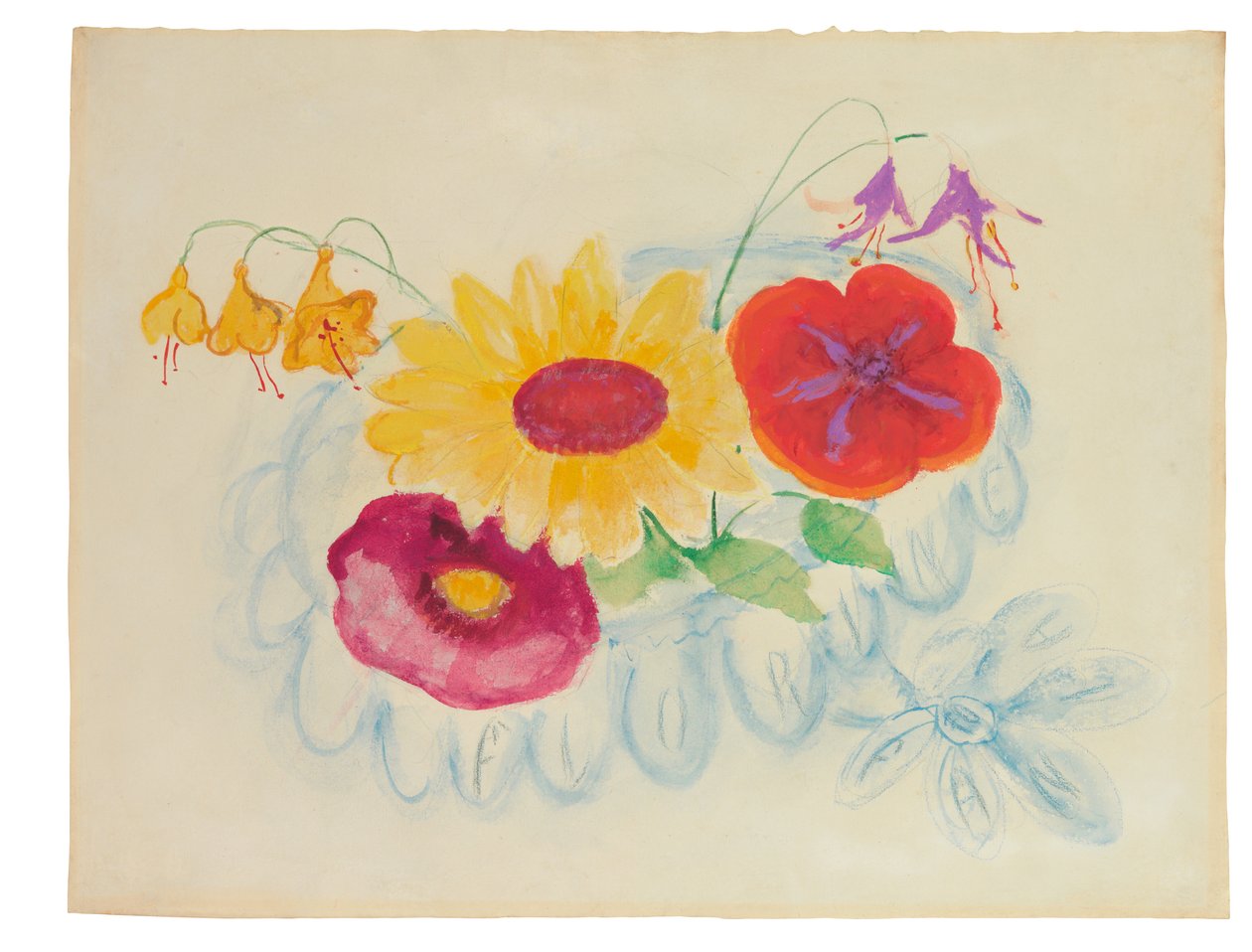 Yaz Ortası Buketi, c.1920 (kağıt üzerinde karışık teknik) by Florine Stettheimer