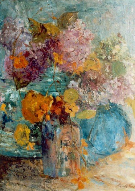 Cam vazoda Hortensia ve nasturtium by Floris Verster