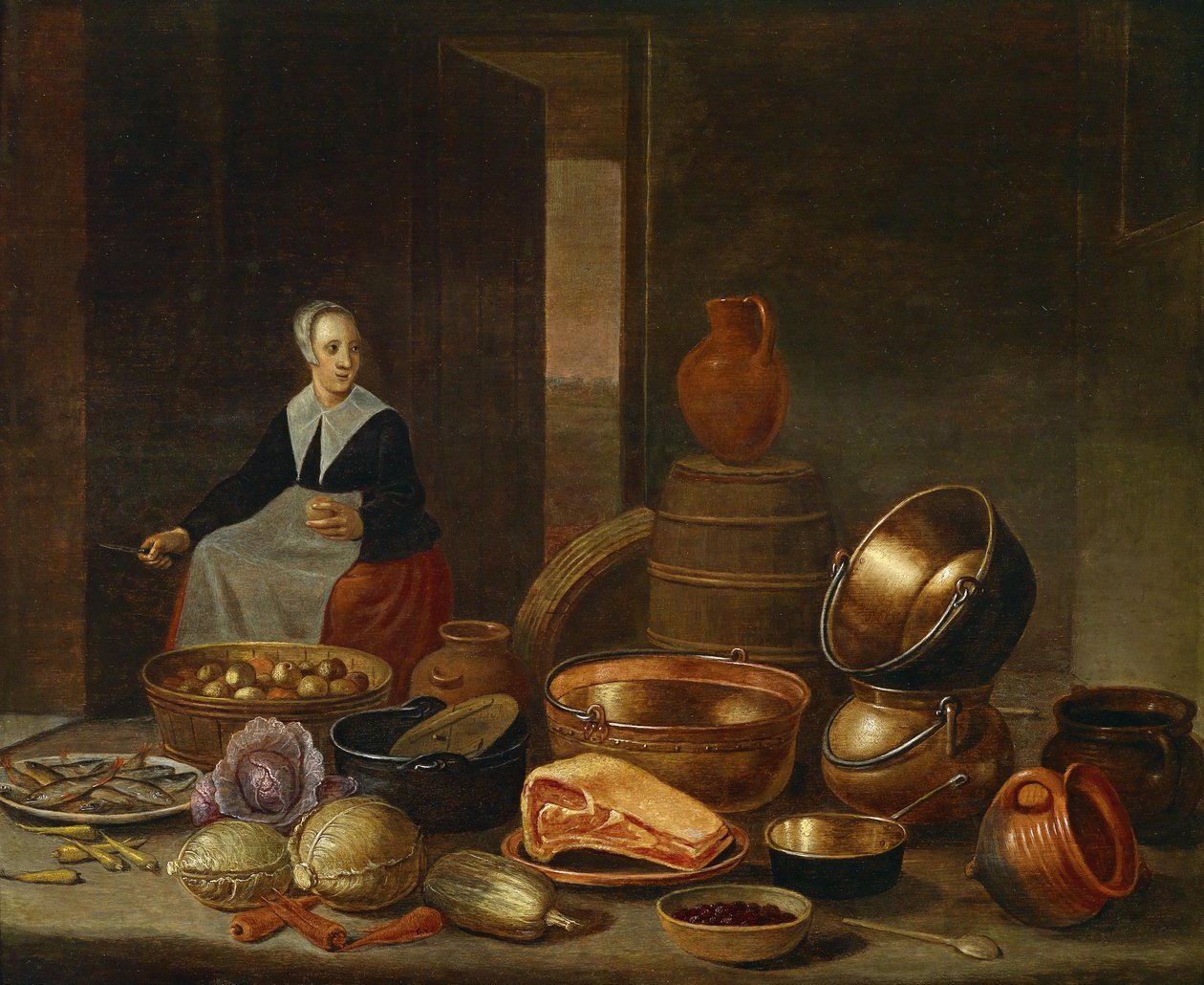 Hizmetçi ile mutfak iç by Floris Gerritsz van Schooten