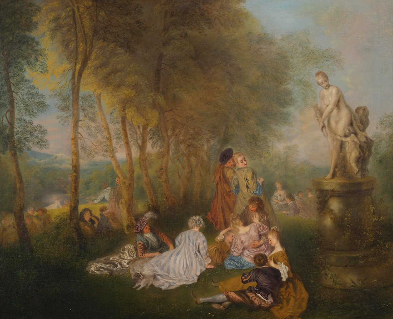 Venüs heykeli ile Fête galante by Follower of Antoine Watteau