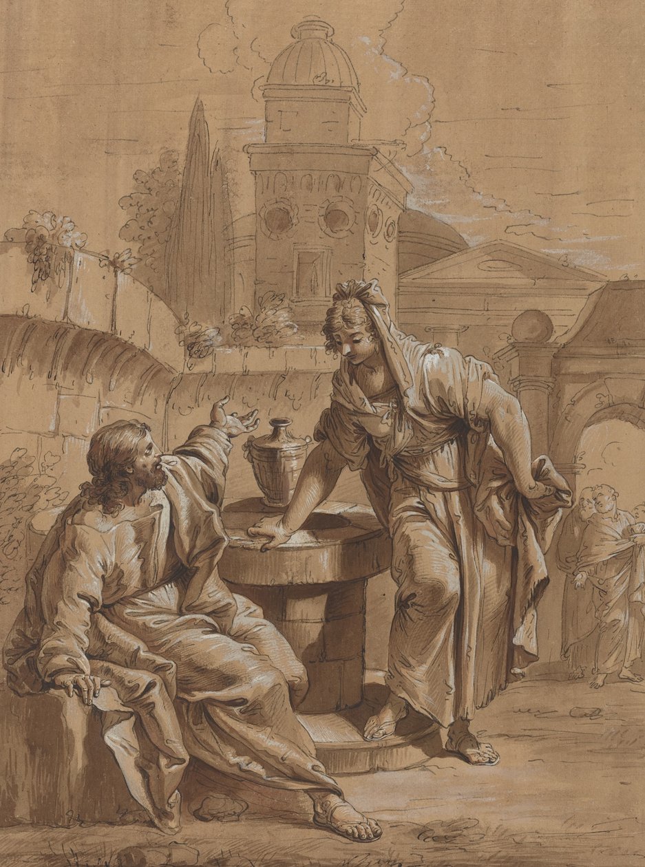İsa ve Samiriyeli Kadın by Follower of Francesco Fontebasso