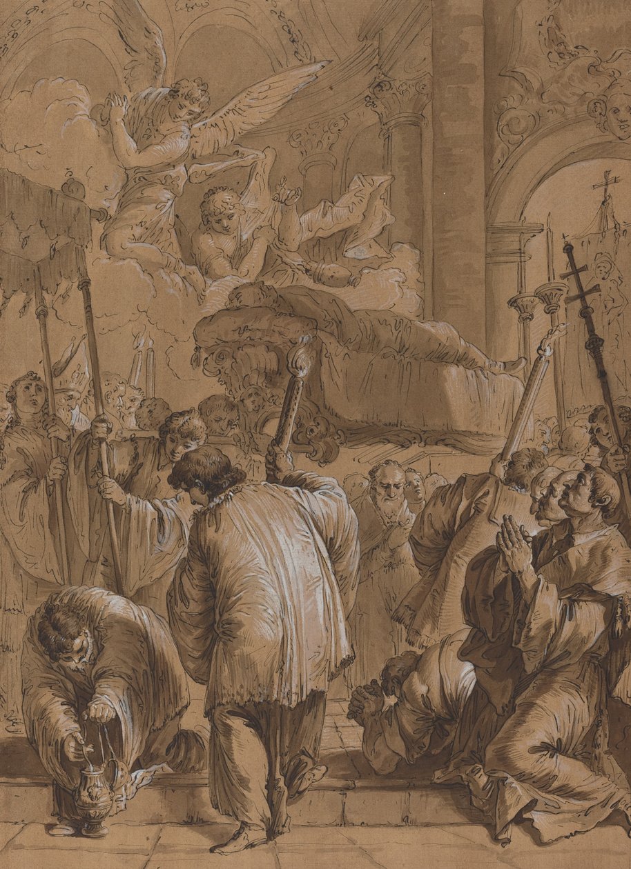 Meleklerle Bir Azizin Cenaze Alayı by Follower of Francesco Fontebasso