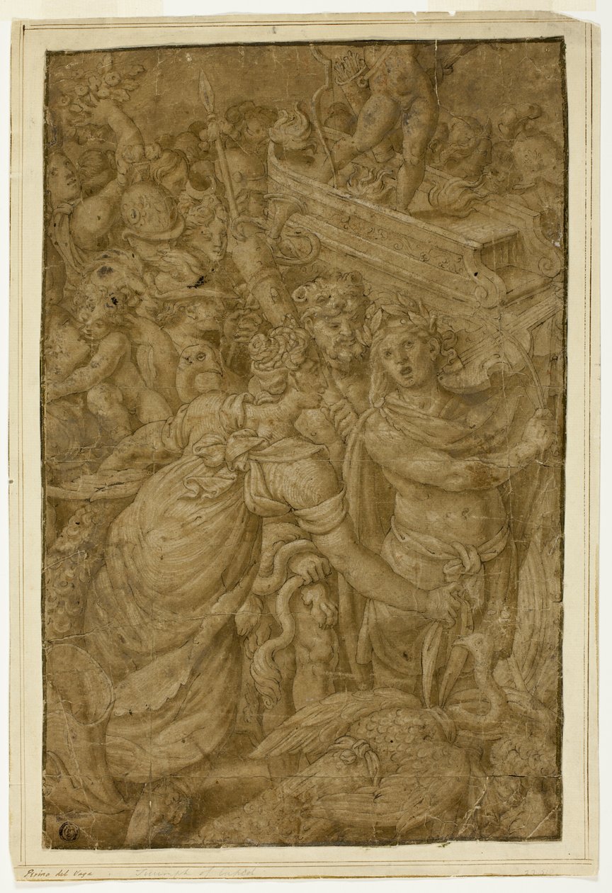 Tanrılar ve Tanrıçalar Eşliğinde Zafer Arabasında Aşk Tanrısı by Follower of Giulio Romano