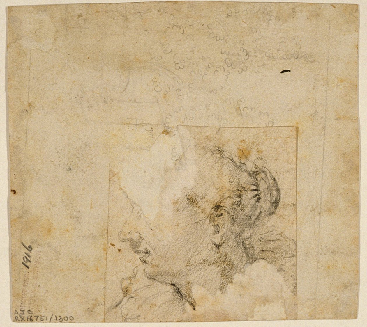 Soldaki Profilde Kadın Başı; Ağaçların ve Binanın Kroki by Follower of Jacopo Bassano