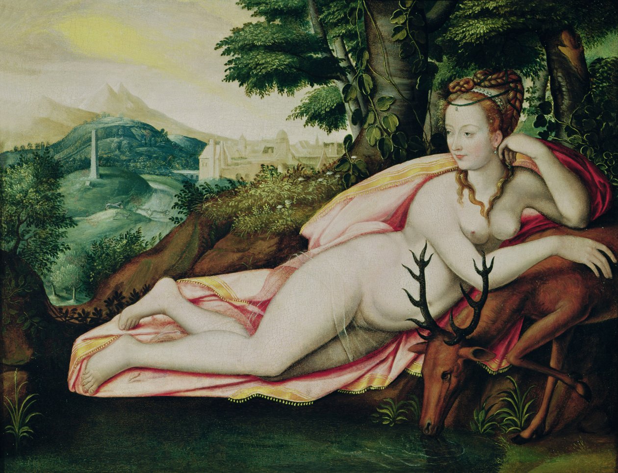 Diane de Poitiers (1499-1566) Avcı Diana olarak by Fontainebleau School