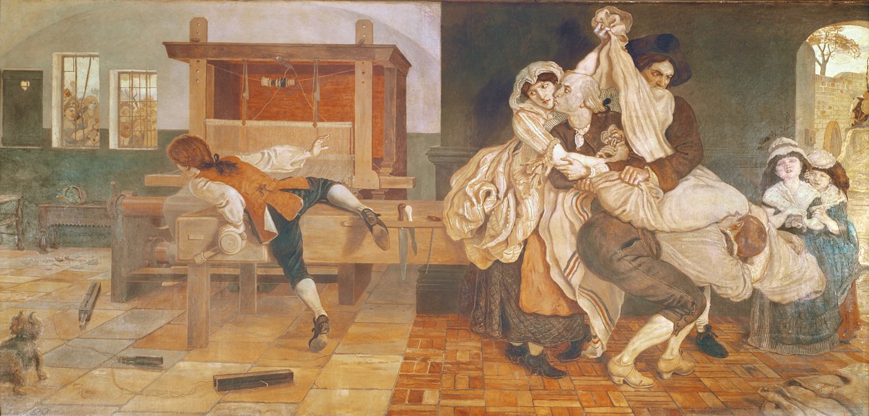 John Kay, Fly Mekiğinin Mucidi (duvar resmi) by Ford Madox Brown
