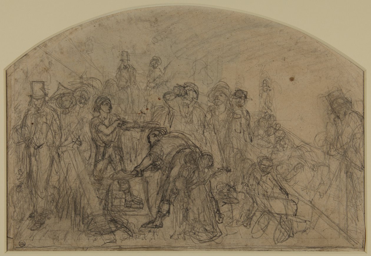 'Çalışma' İçin İlk Kaba Taslak (Şekiller İçin Kompozisyon Taslağı) by Ford Madox Brown