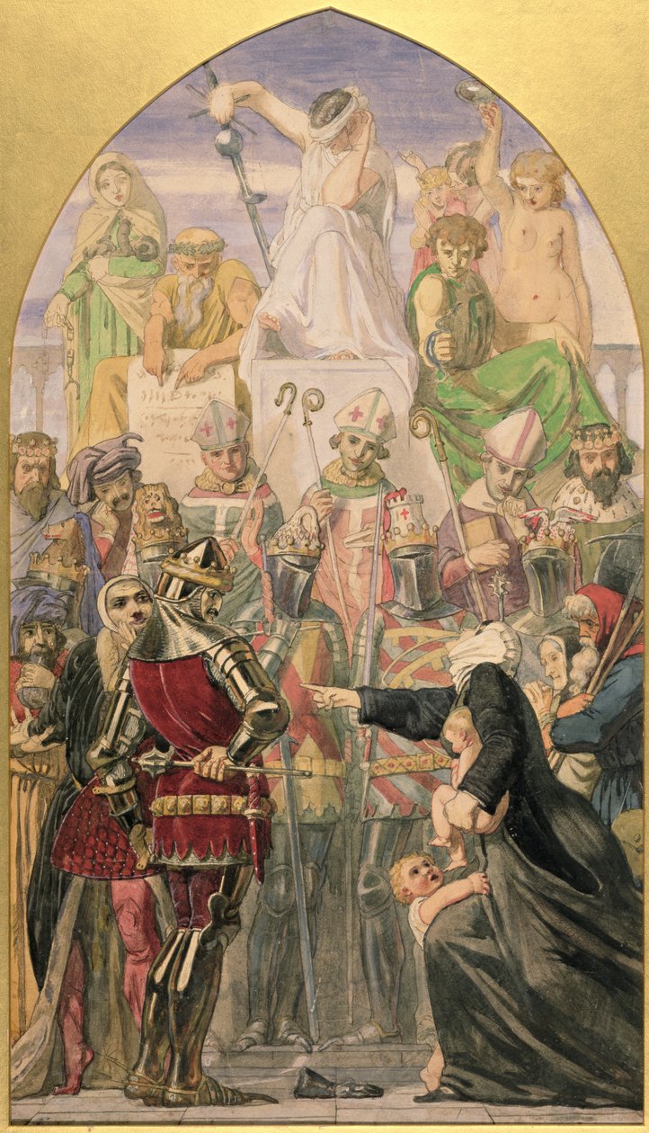 "Adaletin Ruhu" çalışması (kağıt üzerine kurşun kalem, sulu boya ve vücut boyası) by Ford Madox Brown