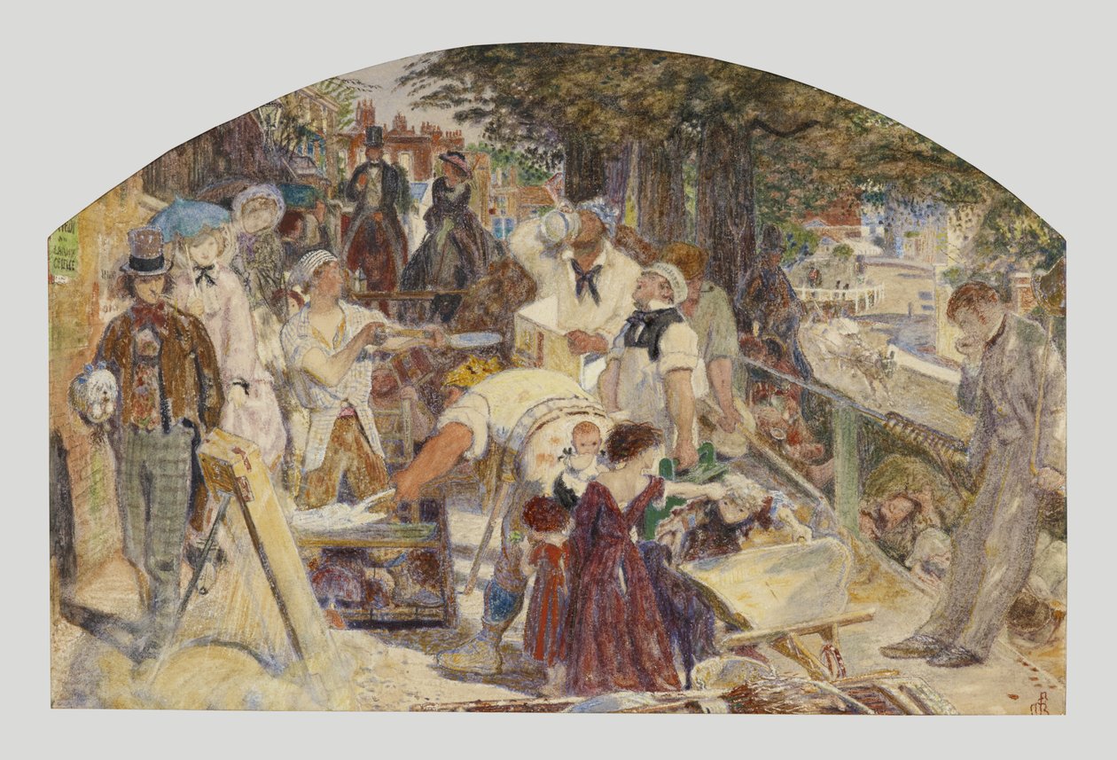'İş' tablosu için çalışma, 1856 dolayları (kağıt üzerine suluboya) by Ford Madox Brown