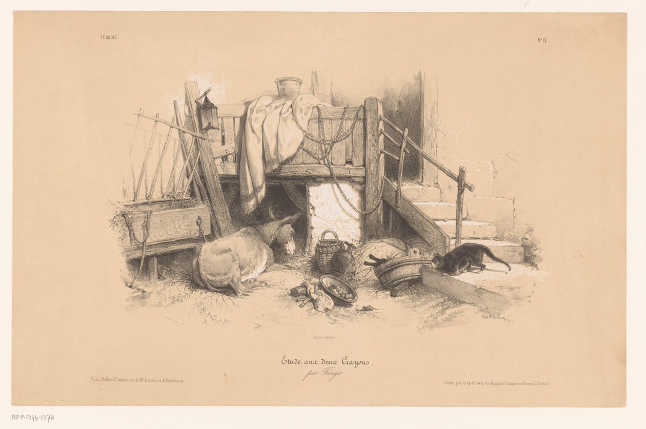 Eşek, kedi ve fare ile kararlı İki tür tebeşirle yapılan çalışmalar (dizi başlığı) Etude aux deux boya kalemleri, par Férogio (nesne üzerinde seri başlığı) by Fortuné Ferogio