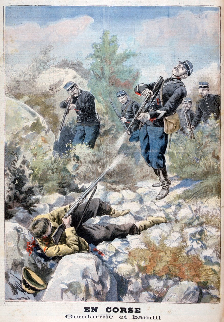 Bir haydut ve jandarma arasındaki silahlı çatışma, Korsika, 1898 by Fortuné Méaulle