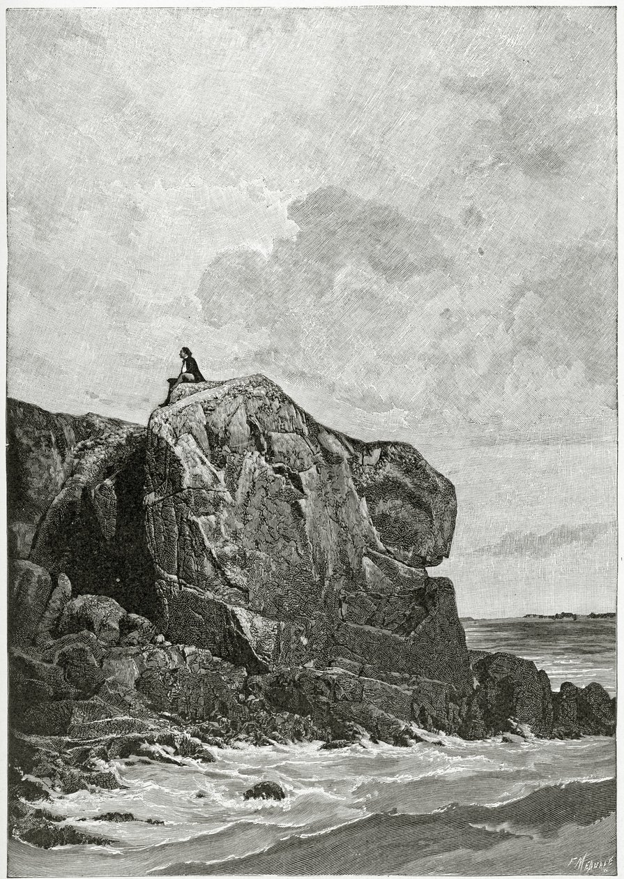 Jersey'deki Sürgün Kayası, 19. Yüzyıl (bw gravürü) by Fortune Louis Meaulle
