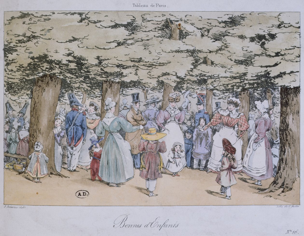 Tableau de Paris serisinden Parktaki Çocuklar ve Dadılar, C. Motte tarafından oyulmuş, 1827 by Fortune Delarue