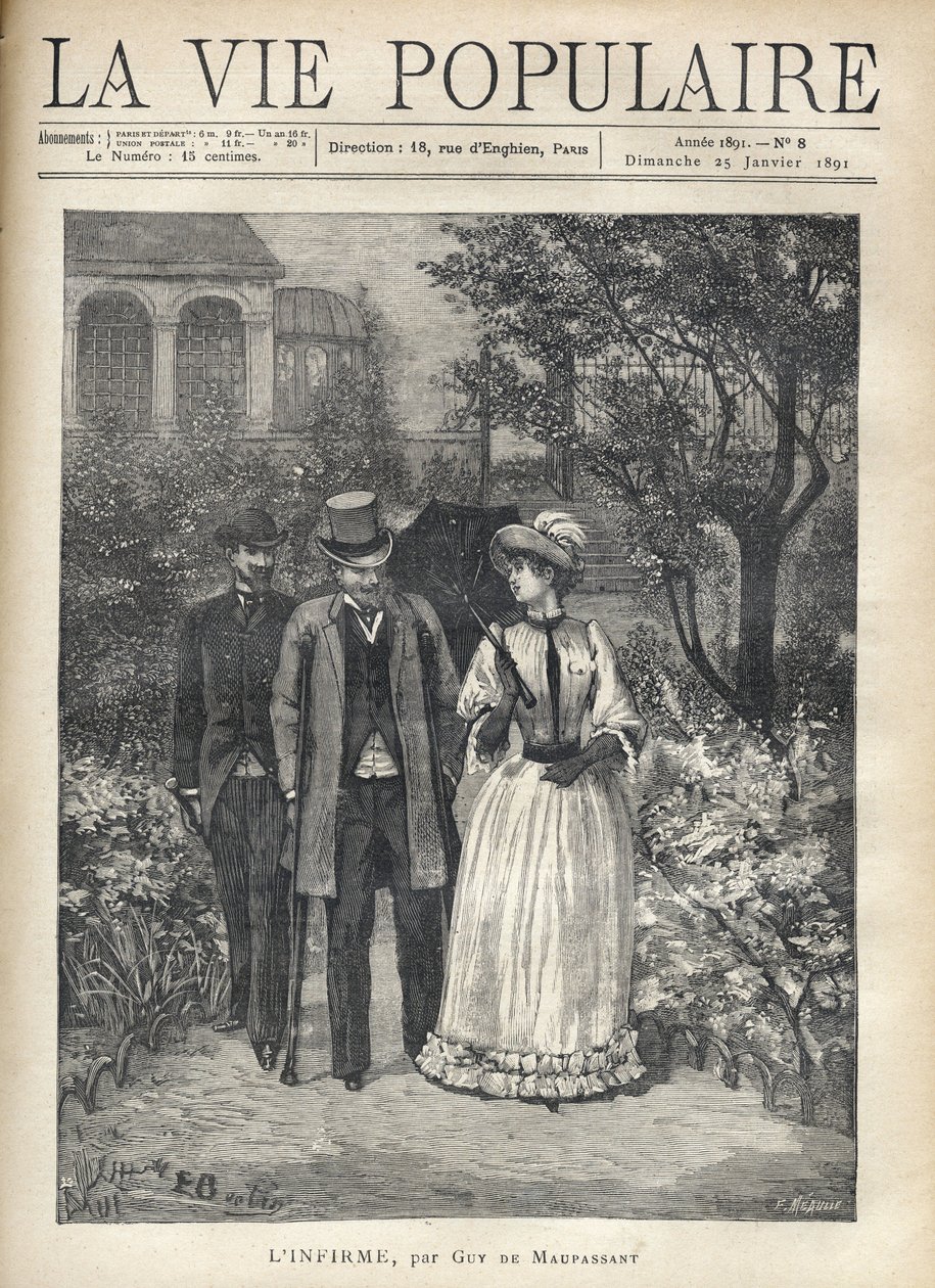 Bequilles olan bir adam, zarif bir genç kadınla bir parkın ara sokaklarında yürüyor. Onları ikinci bir adam takip eder. Guy de Maupassant (1850-1893) tarafından “” L