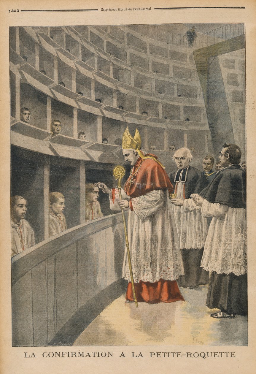 La Petite Roquette hapishanesinde dini doğrulama, Le Petit Journal, 1 Kasım 1896 by Fortune Louis Meaulle
