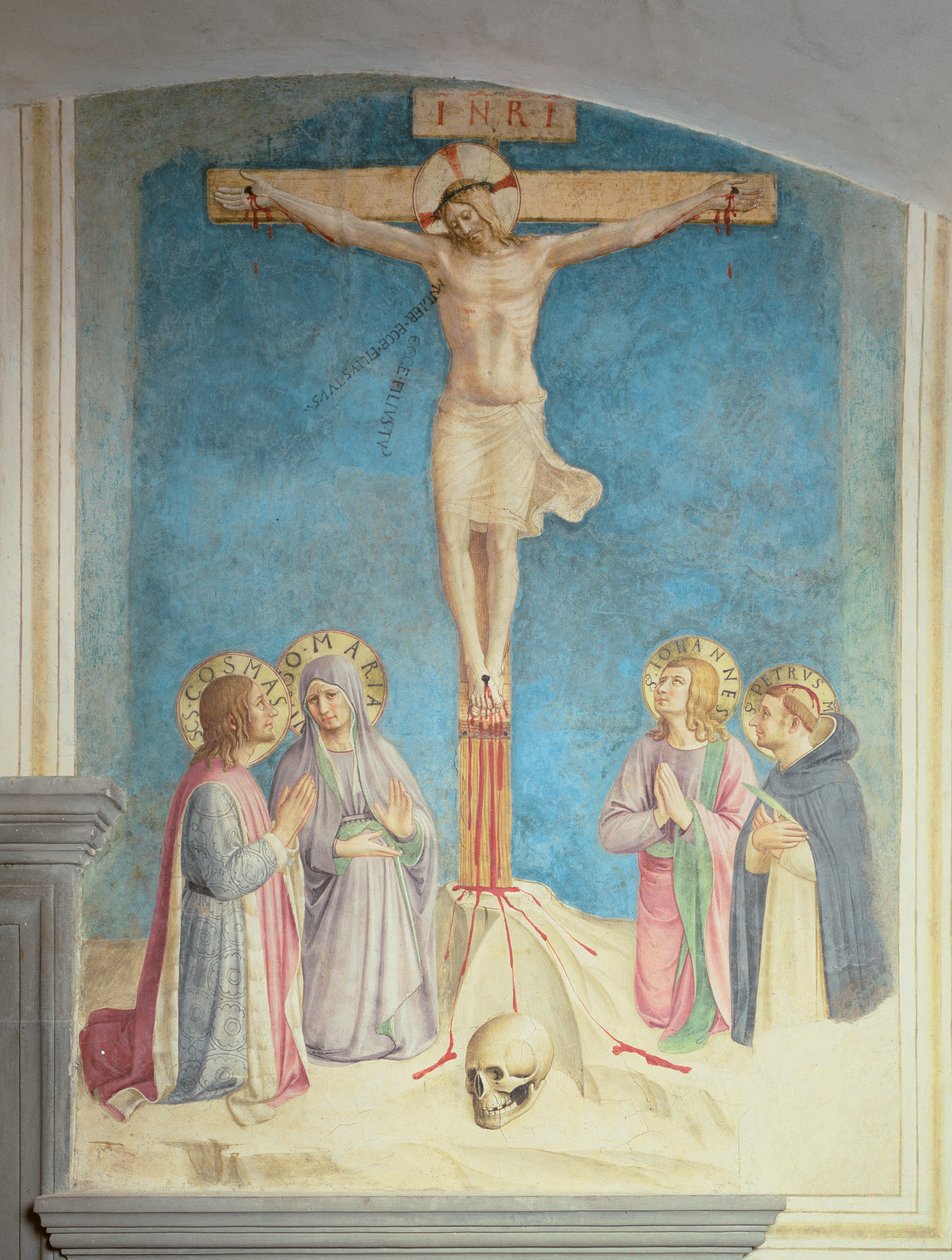 SS ile çarmıha germe. Cosmas, John ve Peter Şehit, 1442 by Fra Angelico