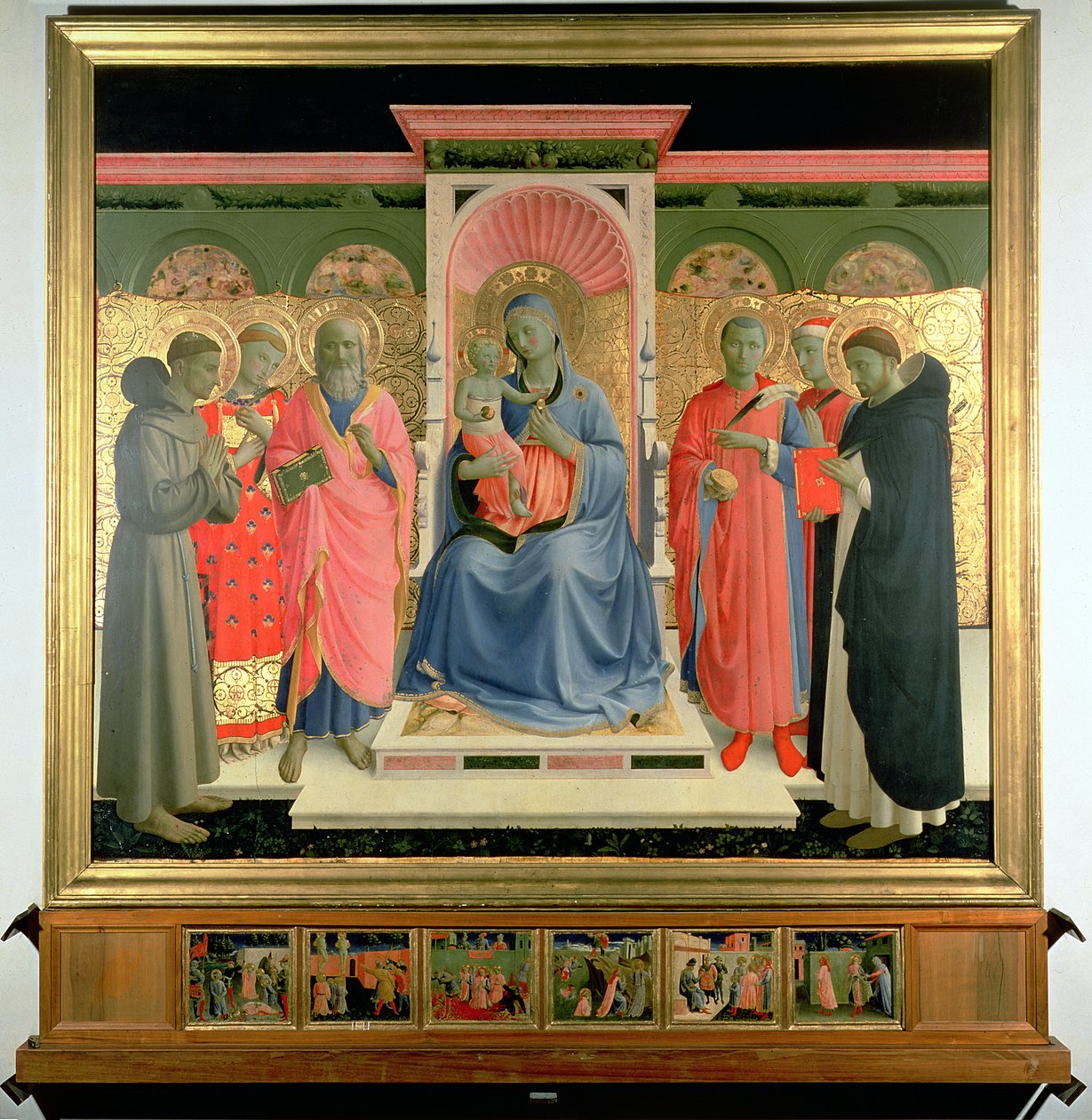 Bakire ve Çocuğu St. Peter the Martyr, St. Cosmas, St. Damian, St. John the Evangelist, St. Lawrence ve St. Francis ile gösteren Annalena Sunağı