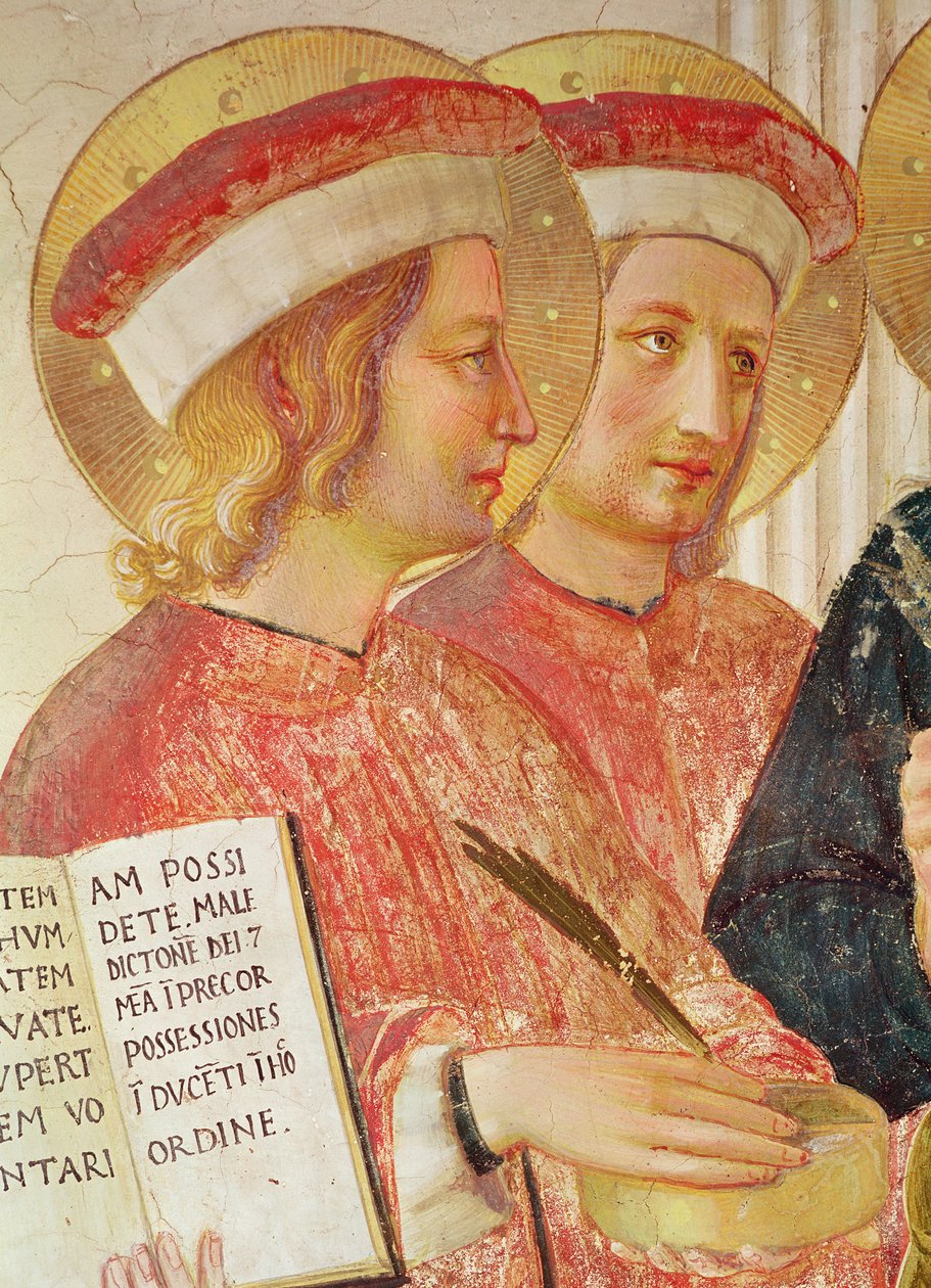 Aziz Dominic, Cosmas, Damien, Mark, John the Evangelist, Thomas of Aquinas, Laurence ve Pierre şehit arasındaki Gölge veya Bakire ve Çocuk Madonna, Aziz Cosmas