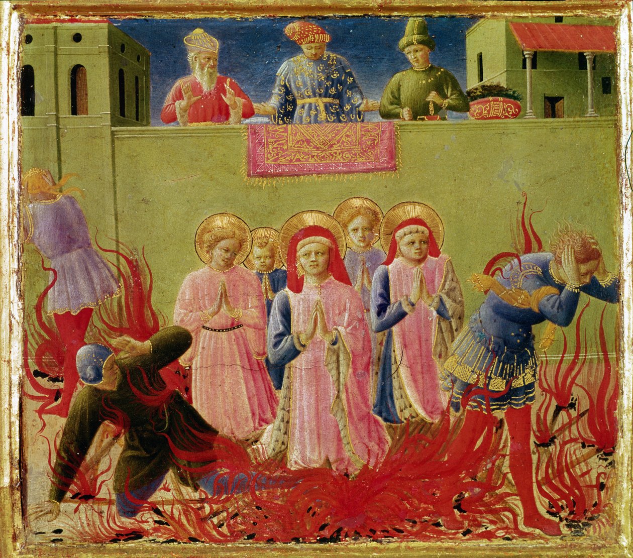 SS. Cosmas and Damian Condemned to Burn at the Stake, predella from the Annalena Altarpiece, 1434 (tempera on panel) by Fra Angelico