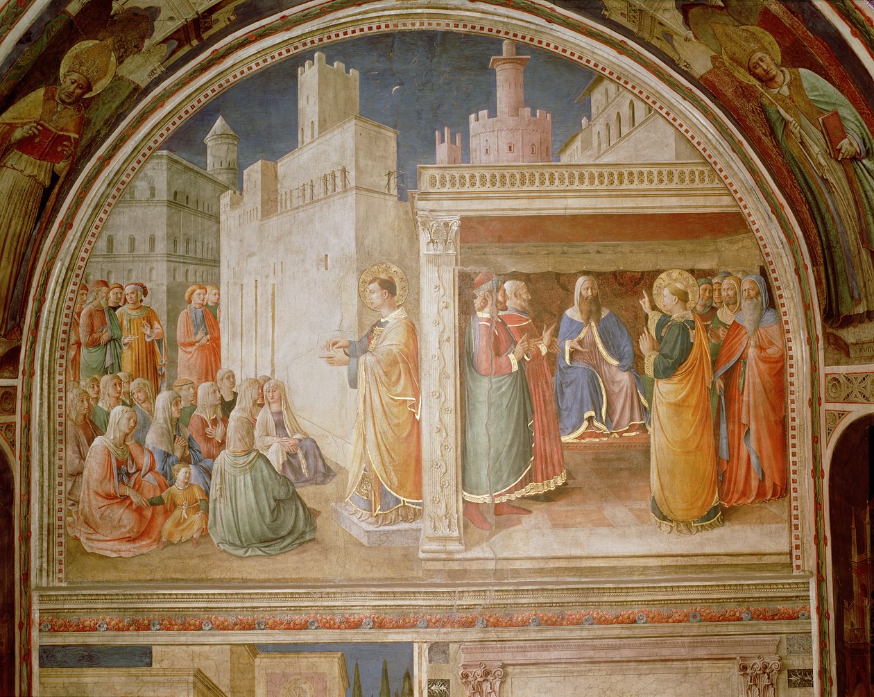 St.Stephen vaaz veriyor ve St.Stephen Konseye hitap ediyor by Fra Angelico