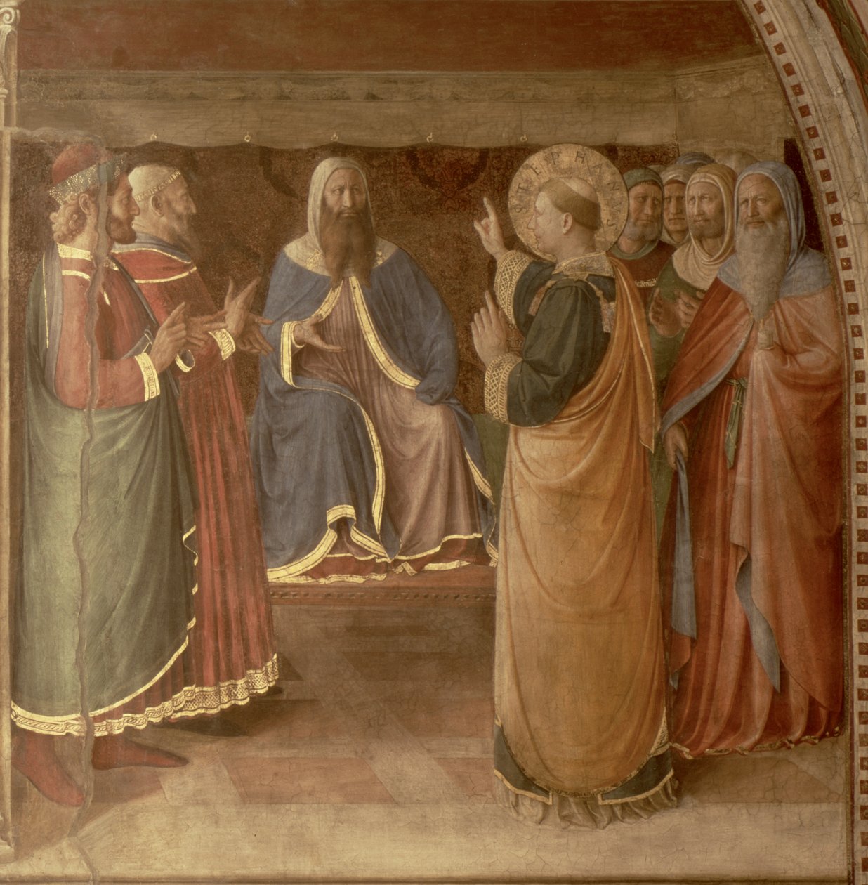St.Stephen vaazı ve St.Stephen, 29037 tarihli Konsey fresk detayına hitap ediyor by Fra Angelico