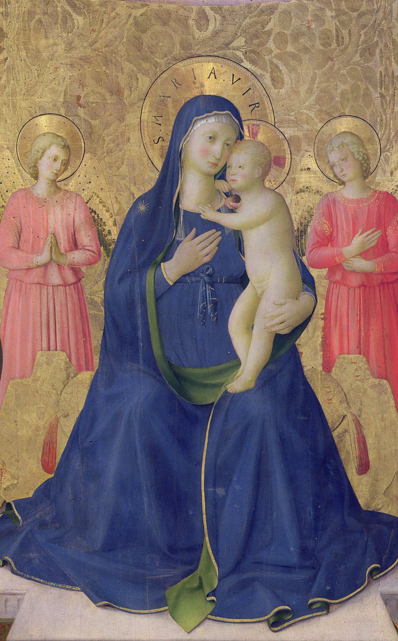 Bosco ai Frati Altarpiece: İki melekle taçlandırılmış Bakire ve Çocuk, 43968 panel detayında 1452 tempera by Fra Angelico