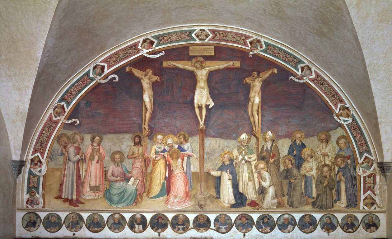 SS ile Çarmıha Gerilme. Cosmas, Damian, Francis ve Bernard, 1442 by Fra Angelico