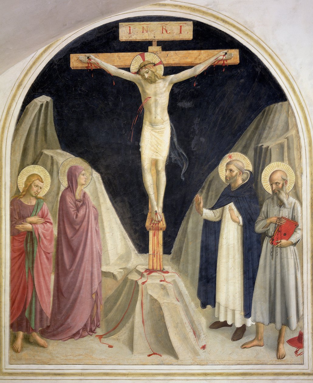 SS ile Çarmıha Gerilme. Dominik ve Jerome, 1442 by Fra Angelico