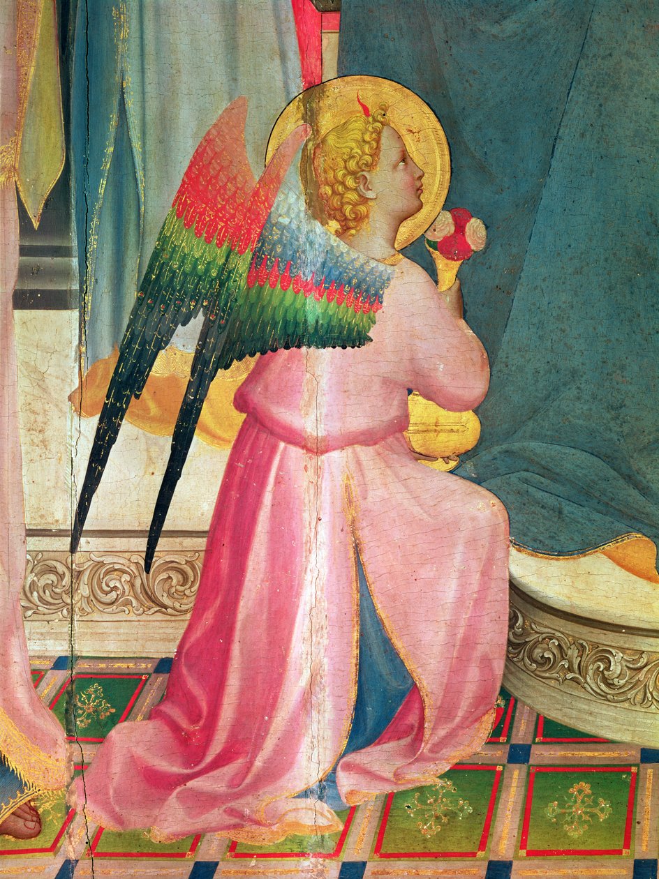 Azizler Arasında Enthroned Bakire bir meleğin detayı, panelde c.1424-5 tempera by Fra Angelico
