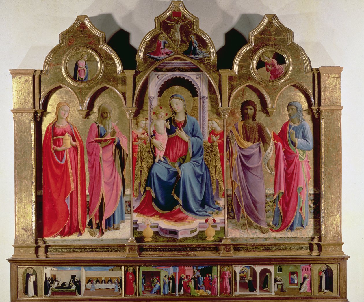 Dört Melekle Enthroned Virgin and Child, St. Mark, St. John the Baptist, St. John the Evangelist ve Mary Magdalen, Polittico di San Domenico