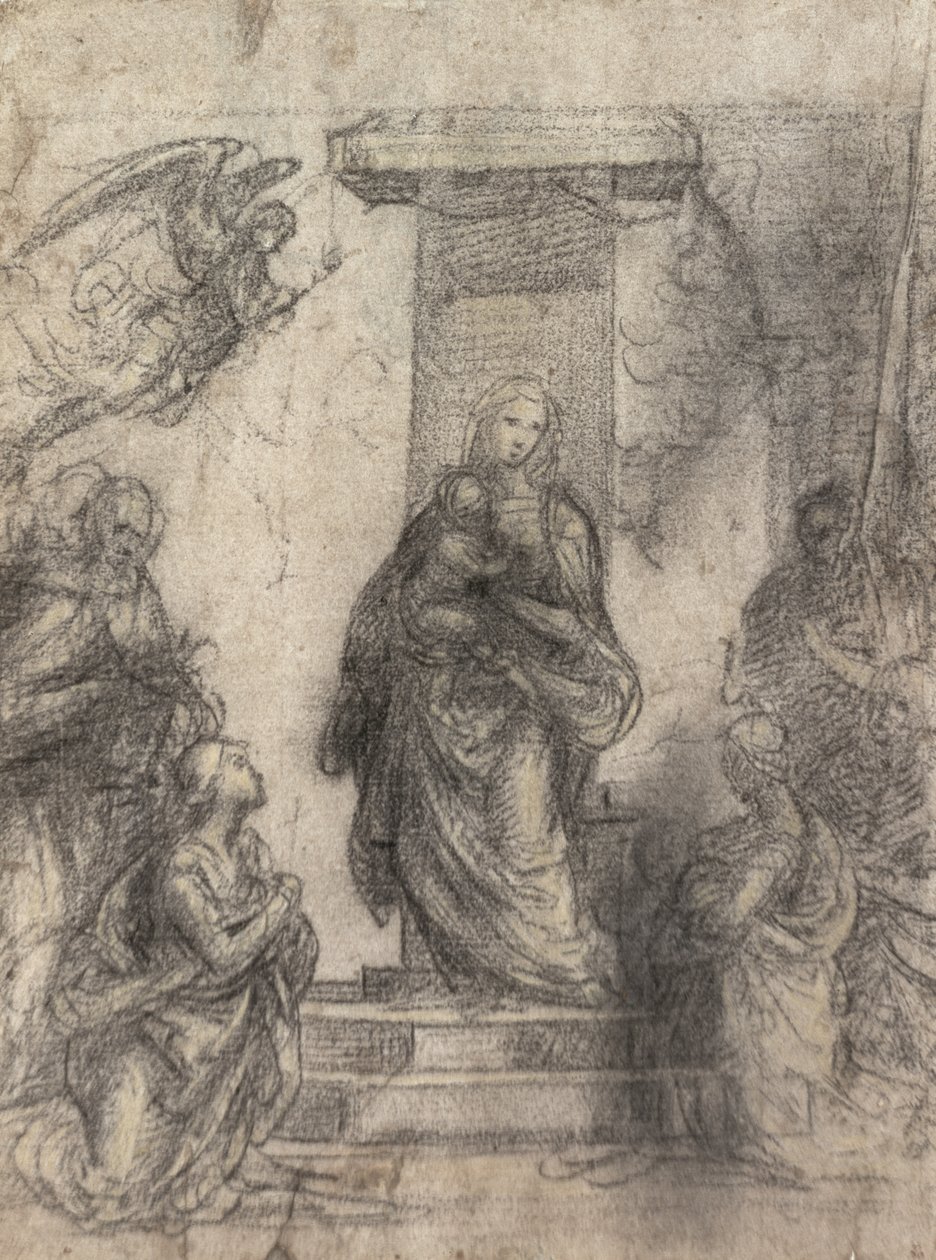 Azizler ile Madonna ve Çocuk (recto) (kağıt üzerinde beyaz ile yükseltilmiş siyah ve sarı tebeşir) (ayrıca bkz. 152659) by Fra Bartolommeo