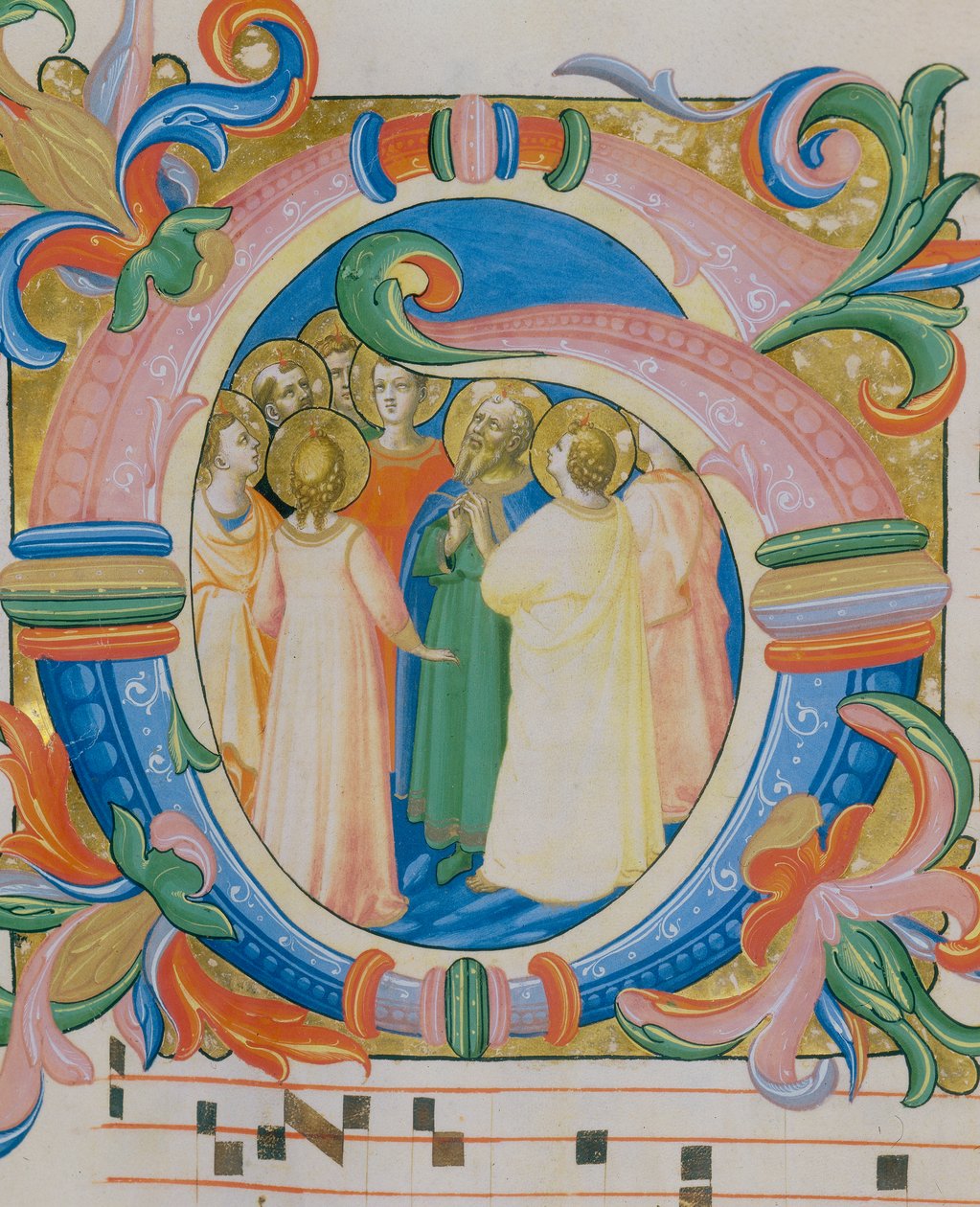 Group of saints, illustrated miniature in a Missal (c. 9, verso), by Fra Angelico
