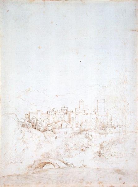 Bir İtalyan Tepesi Kasabası (rekto) (kalem, kağıt üzerine kahverengi ve siyah mürekkep) (ayrıca bkz. 152661) by Fra Bartolomeo