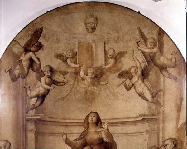 Büyük Konsey Altarpiece, bir kitap tutan müzikal melekleri tasvir eden detay by Fra Bartolomeo