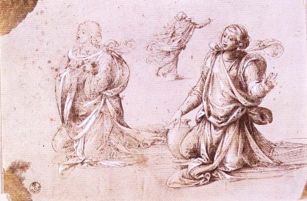 Samiriyeli Kadın için bir kadın figürünün üç çalışması (kağıt üzerine kalem ve mürekkep) by Fra Bartolomeo