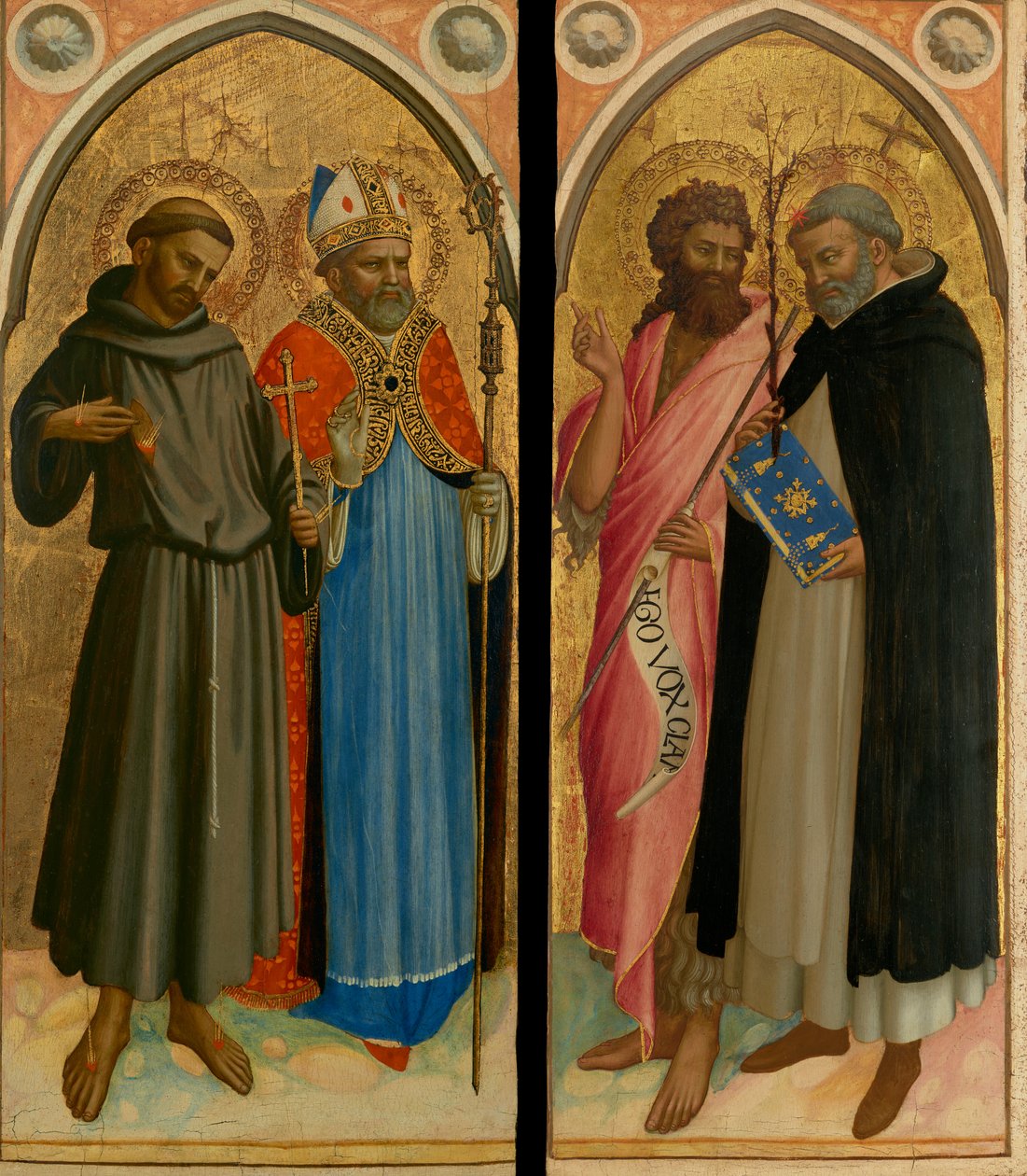 Aziz Francis ve bir Piskopos Aziz, Vaftizci Yahya ve Aziz Dominik, 1420