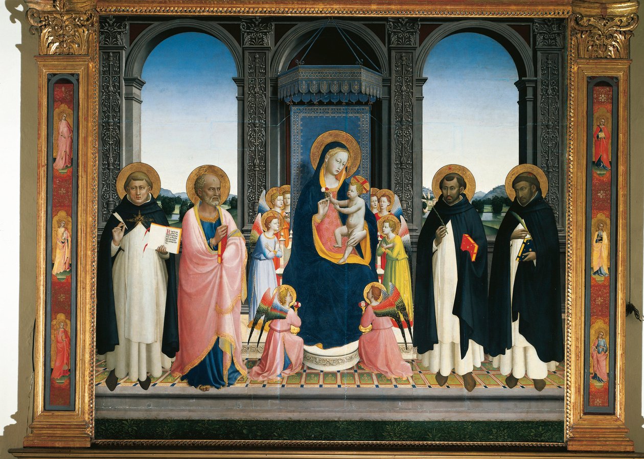 Fiesole sunağı: Melekler ve Dört Aziz ile Bakire ve Çocuk (ahşap üzerine resim by Fra  Angelico