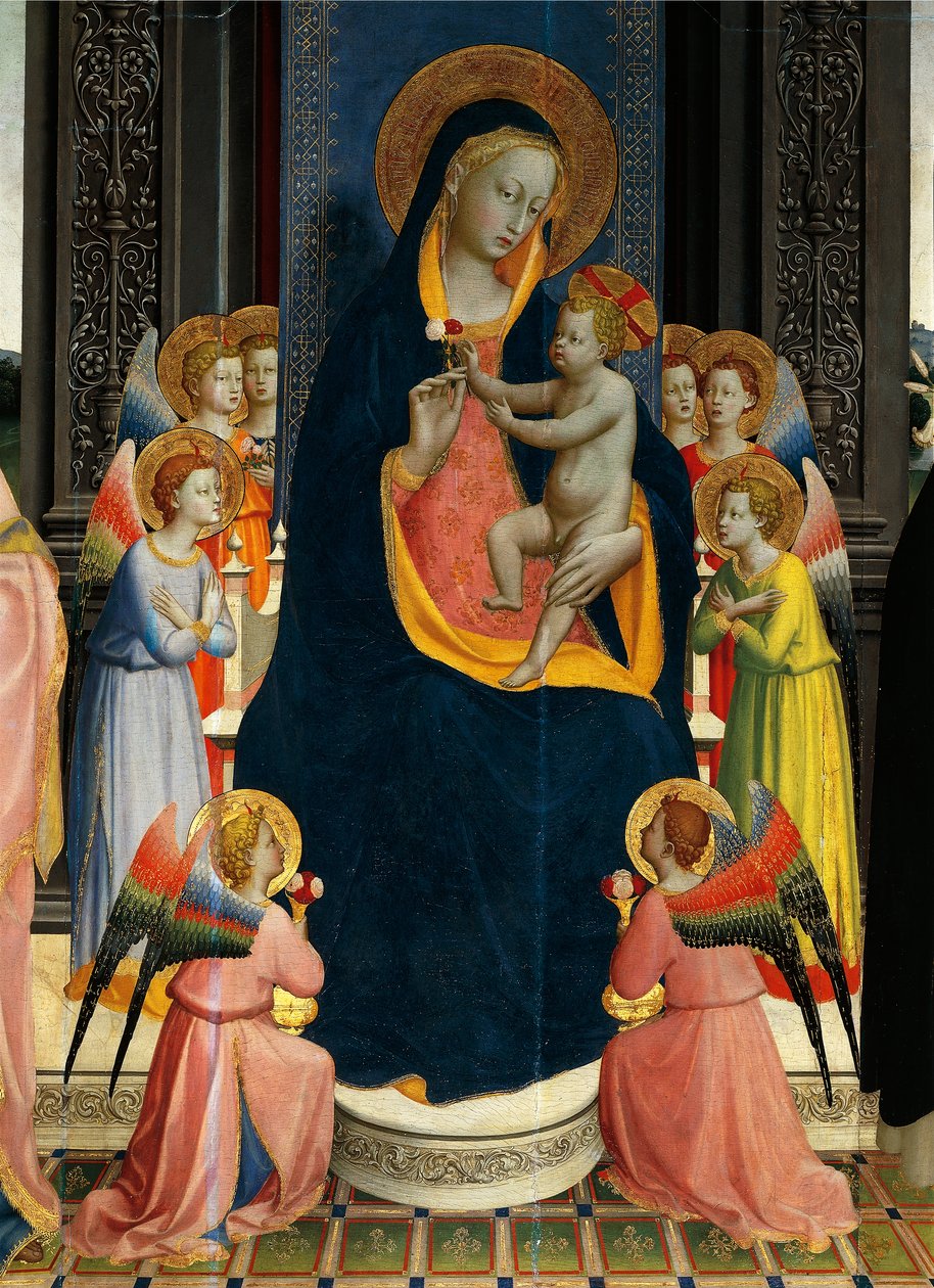 Madonna ve Azizlerle Enthroned Çocuk Fra Angelico (1400-yaklaşık 1455) olarak bilinen Giovanni da Fiesole tarafından, ahşap üzerine tempera, detay by Fra (c.1387 1455) Angelico