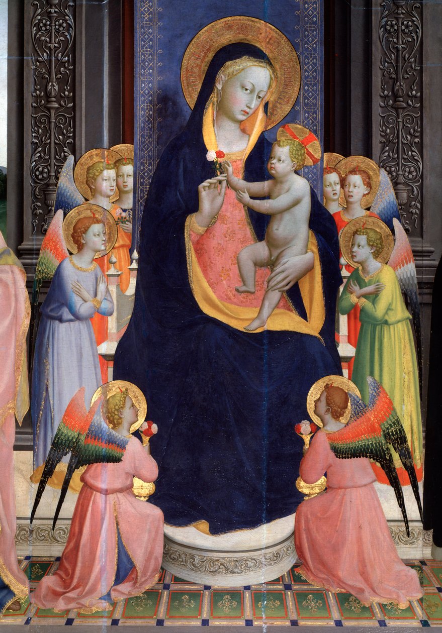 Madonna ve melekleri olan çocuk. Saint Dominic sunağı veya Pala di Fiesole detayı (ahşap üzerine tempera, c.1424-1428) by Fra  Angelico