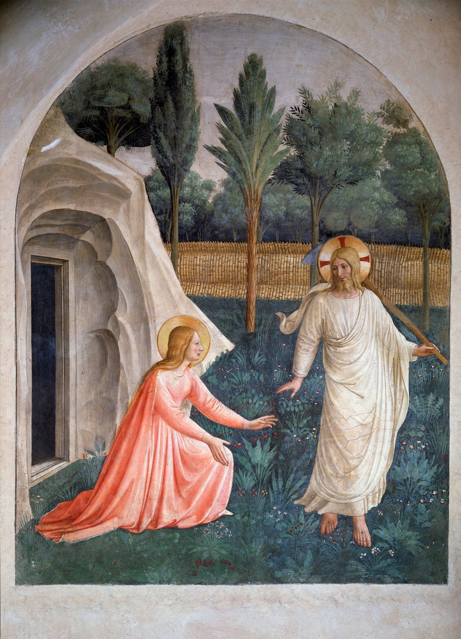 Noli me tangere Saint Mary Madeleine ve yükselen İsa (bahçıvan) (fresk, c.1438-1446) by Fra  Angelico