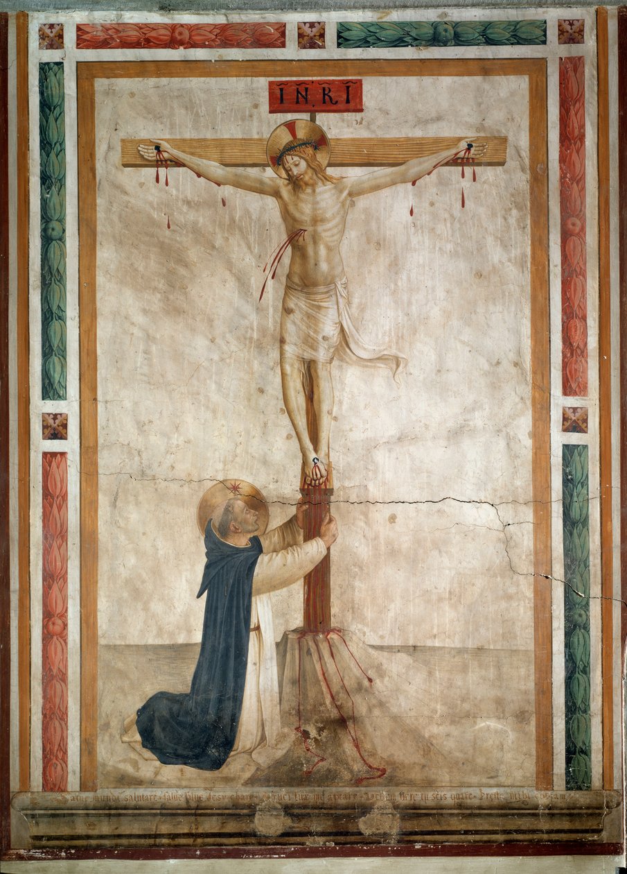 Aziz Dominic haçın dibinde (fresk) by Fra  Angelico