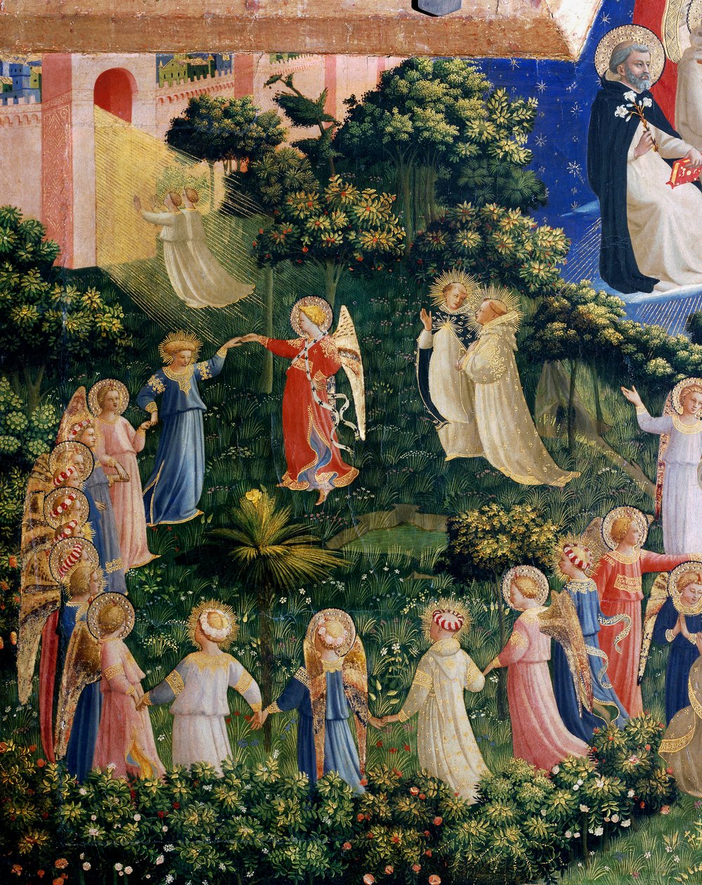 Cennetin Son Yargı Detayı, aureolee ruhlarının yuvarlaklığı. Ahşap üzerine Guido di Pietro (veya Fra Giovanni da Fiesole) tarafından Fra Angelico veya il Beato (1400-1455) tarafından yapılan Detrempe. karartmak 105x210 cm San Marco Müzesi. Floransa by Fra  Angelico