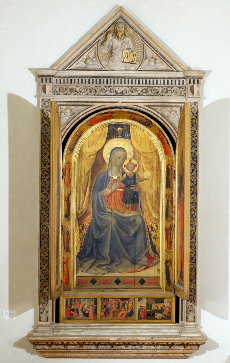 Linaiuoli Üçlü Parçası (açık kepenkli): Bakire ve Çocuk, Vaftizci Yahya ve Aziz Mark ile tahta çıktı by Fra  Angelico