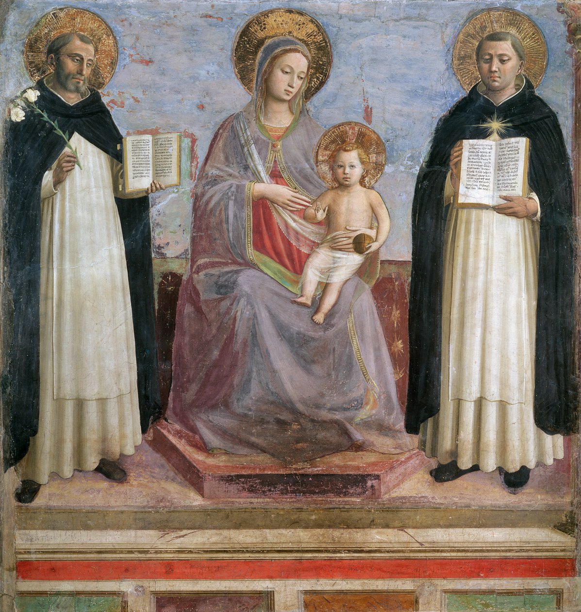 SS Dominic ve Thomas Aquinas ile Bakire ve Çocuk by Fra  Angelico