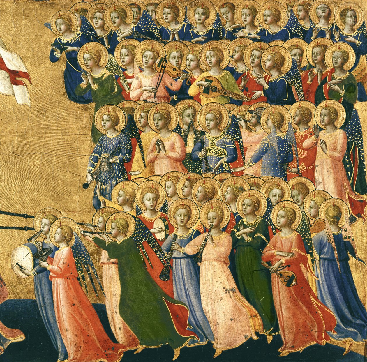 Cennetin Avlusunda Yüceltilmiş Mesih, sağ taraftan müzikal meleklerin detayı, 1419-35 (panelde tempera) (4052 detayı) by Fra Angelico