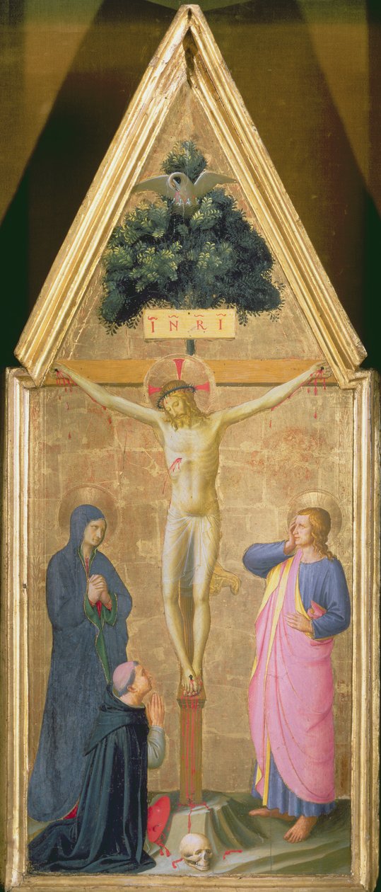 Bakire ve Kardinal Torquemada ile Evangelist Aziz John arasındaki Haç Üzerindeki Mesih, c.1446 (panelde tempera) by Fra Angelico