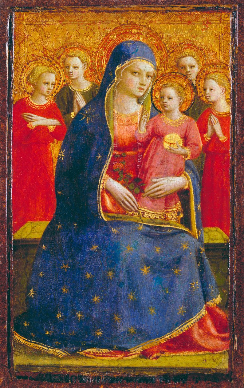 Madonna and Child with Angels, c.1425 (panelde tempera ve altın rengi) by Fra Angelico