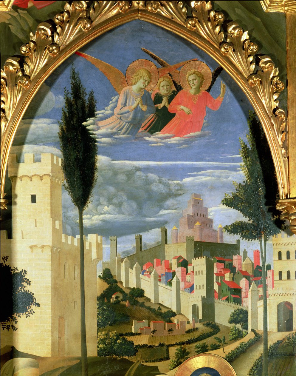 Santa Trinita Altarpiece, yas tutan meleklerin detayı, panelde c.1434 ılıman ve altın by Fra Angelico