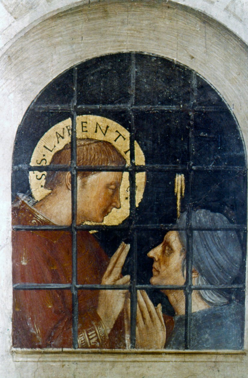 St Laurence gardiyanını dönüştürüyor, 15. yüzyılın başlarında by Fra Angelico